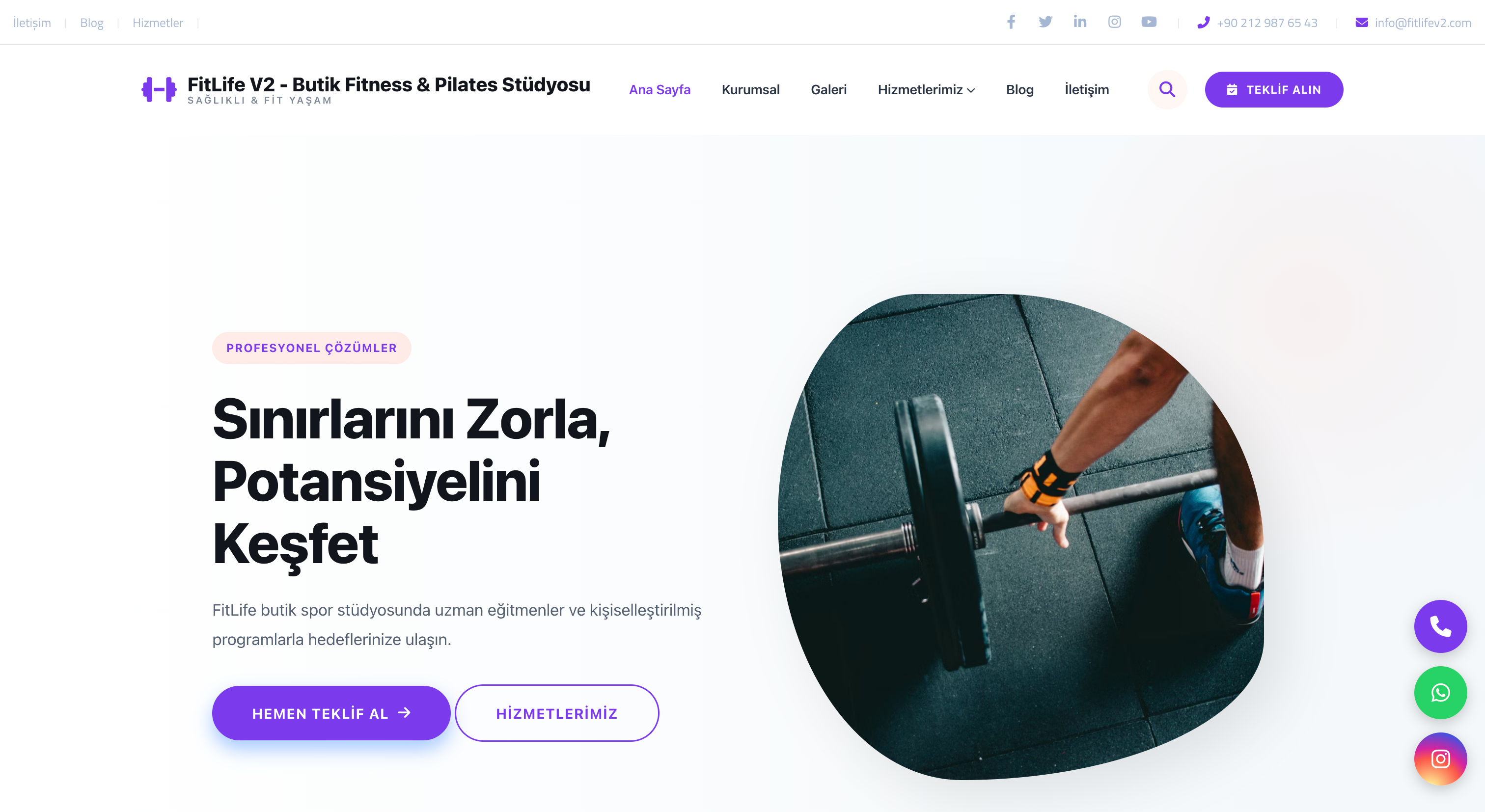 Spor Salonu & Pilates V2 Arayüzü